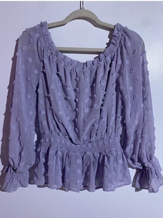 Tops - Top Small Lavender Boho Peplum Off Shoulders Cottagecore Peasant